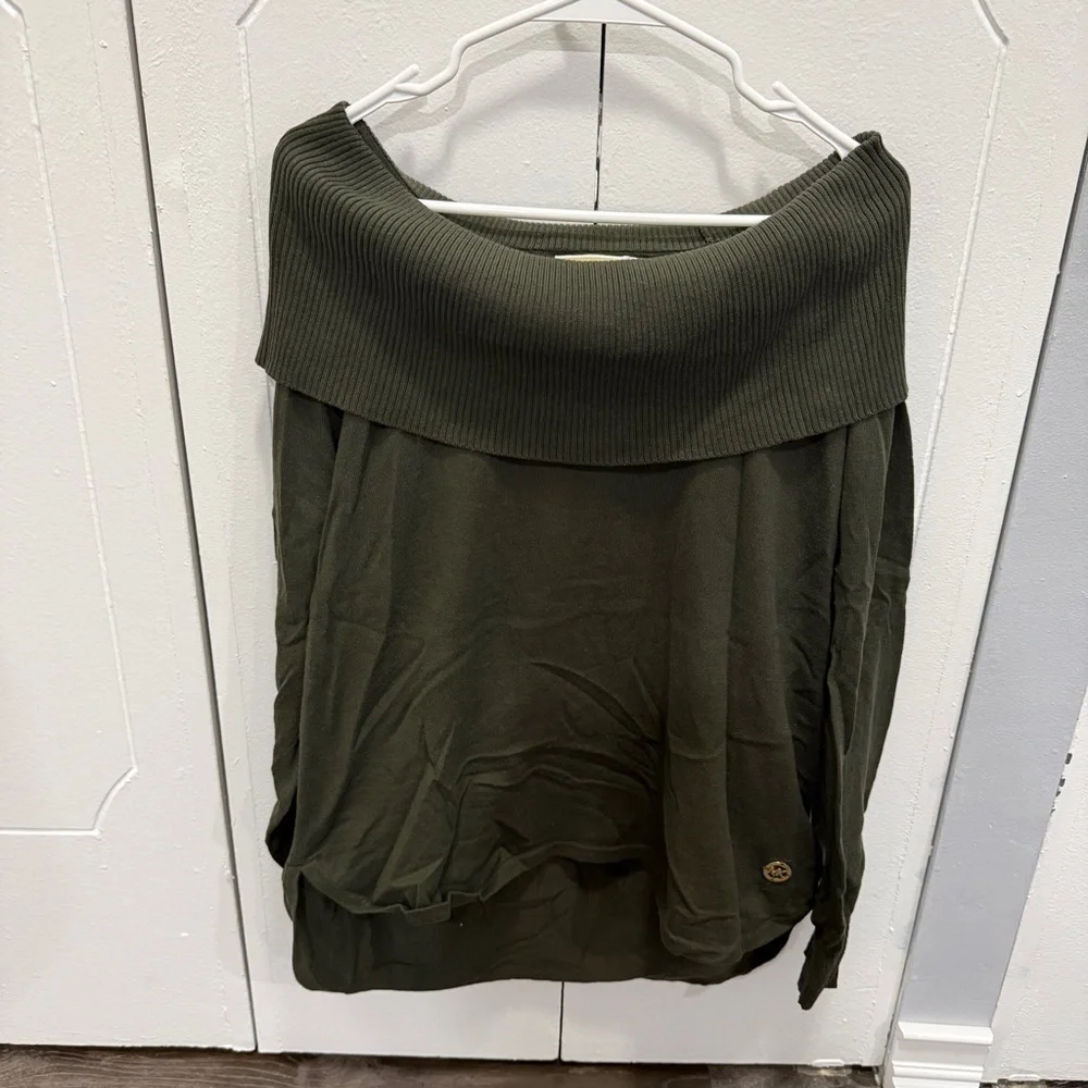 Michael Kors Green Off The Shoulder Sweater